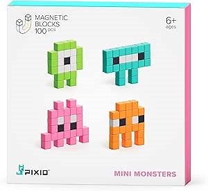 PIXIO Mini Monsters - Tiny Magnetic Blocks Building Toy in The Pixel Art Style with Free App - 5/16" Plastic Cubes with 6 Magnets Inside - Open Ended Toy - Creativity Toy for Ages 6+