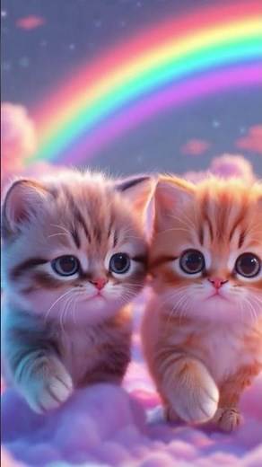 Two Cute Cats Walking Under a Rainbow 🌈🐱 | AI Cat Animation | Shorts