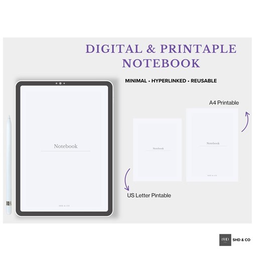 Digital Printable Notebook | Hyperlinked iPad Notebook | Lined, Grid, Dotted, Checklist Pages | A4 and US Letter | Minimal Notes - Etsy