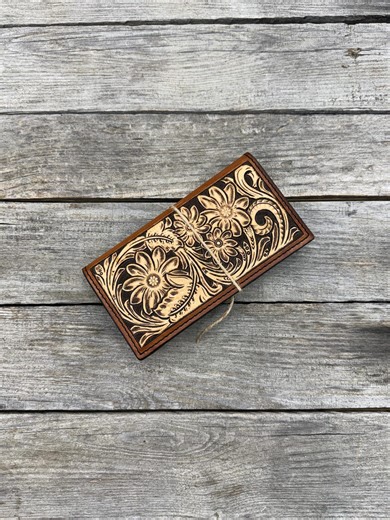 Hand Carved Leather Checkbook Cover | Floral Western Design | Handmade in Texas - Etsy