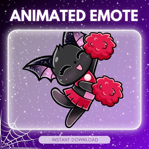 ANIMATED Emote Twitch & Discord - Adorable Black Bat Emote - Cheerleader Bat