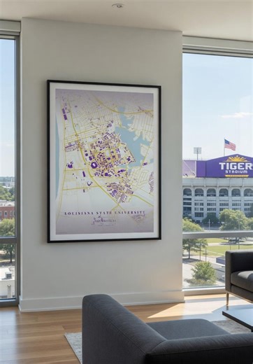 LSU Campus Map Poster | Baton Rouge Street Map | College Graduation Gift | LSU Alumni Gift | Minimalist Wall Art - Etsy