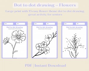 15 点つなぎの花のワークシート、点をつなぐ、点つなぎの絵、塗り絵、高齢者向けアクティビティ、大きな印刷、シンプル、花の絵 - Etsy 日本