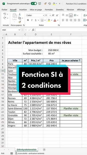 Créer une fonction SI dans Excel avec 2 conditions