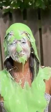 Woman puts shaving foam pies in her face and then gets slimed! #slimed #gunge #funny #pieintheface