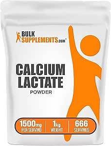BulkSupplements.com Calcium Lactate Powder - Calcium Supplement Powder, Food Grade - Pure & Gluten Free, 1.5g per Serving, 1kg (2.2 lbs) (Pack of 1)