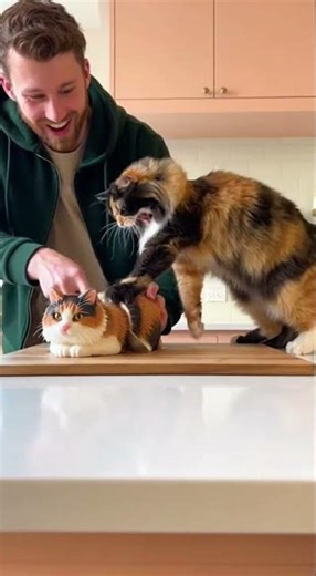 Calico Cat Meets Her Colorful Cake Twin! 🐱🍰🎨 #Shorts #Viral #CatVibes