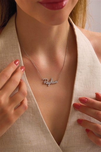 Diamond Name Necklace: Personalized Sterling Silver, Gold or Rose - Etsy