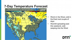Ag Meteorologist John Baranick reports warmth in the west and cold in the east for the next few days. However, that cold air is slowly retreating ahead of the weekend as that pattern flips. WATCH the Market Weather Outlook for Oct. 19 here: | DTN/The Progressive Farmer | Facebook