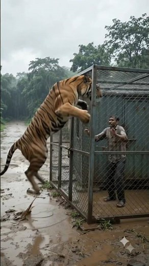 Bengal Tiger Attacks Indian Village 😱 | Man Trapped in Cage During Heavy Rain |