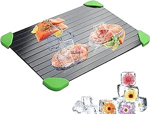 Defrosting Tray for Frozen Meat, Kitchen Gadgets thawing Tray for Frozen Meat and Thawing Plate as Fast Magic Safe Defrosting Board Including 1 Rapid Food Natural Defrost Mat with 4 Silicone Pads