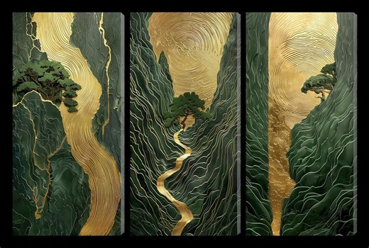 Gold Foil Japanese Style Multi Panel Wall Art on Canvas - Etsy