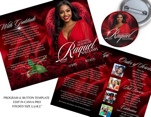 Memorial Program & Button Templates – Editable in Canva Pro - Etsy
