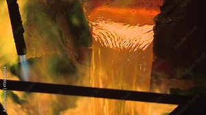 Pouring liquid metal on steel plant. Copper Plant, metallurgy