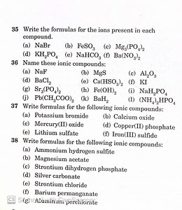 Write the formulas for the ions present in each compound.   (... | Filo