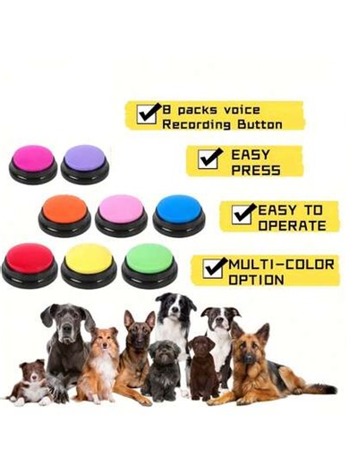 8pcs/Set Dog Voice Recording Buttons, 8 Colors, 30s Recording Time, Pet Training Sound Maker Buzzer | SHEIN