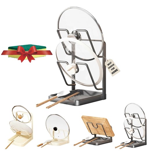 304 Stainless Steel Pot Lid Holder While Cooking & Spoon Rest, Kitchen Pot Lid Storage Rack with Pot Lid Holder for Counter Stove Top