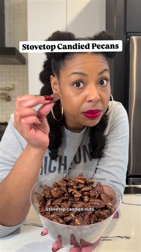 Janelle Nichole on Instagram: "Use the stovetop and save room in the oven! Stovetop Candied Pecans Ingredients: • 2 cups pecan halves, 6 ounces • ½ c brown sugar • ½ tbsp ground cinnamon • ½ teaspoon salt • 1 teaspoon vanilla extract • 1 tablespoon water, or more as needed Instructions: 1. Line a baking sheet with parchment paper 2. Toast pecans over medium heat (no added ingredients) for 2 – 3 minutes, then transfer to a plate to cool 3. Add the brown sugar, cinnamon, salt, vanilla, water to a 