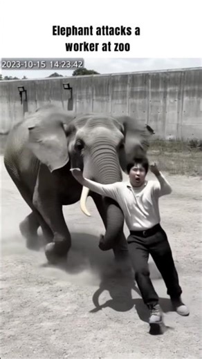 Elephant loses control and attacks a worker 😳 #animalattack #viralshorts #trend #cctvfootage #zoo