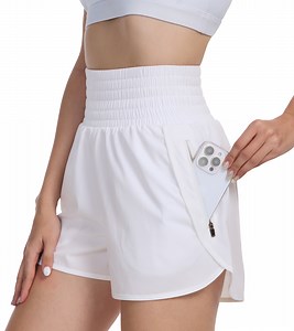 Satankud Women's High Waisted Running Shorts Mesh Liner Quick Dry Athletic Gym Track Workout Shorts Zip Pocket White Size 2XL