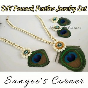 Peacock feather jewelry set Making | Sangee's Corner