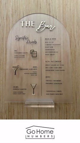Bar Menu Acrylic Table Sign for Weddings, Events, Restaurants, Etc. - Etsy