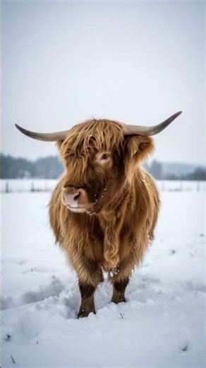 highland cow in the snow