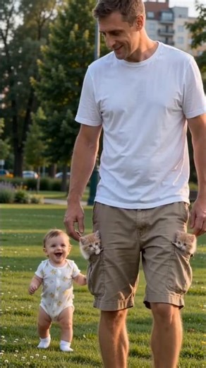 Two Tiny Kittens in Dad’s Pocket… Baby’s Reaction Is Priceless #cute #funny #baby #cat