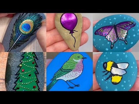 ✨ “Magical Glitter Rock Art: Butterfly, Balloon & Peacock Feather Designs Tutorial !” ✨