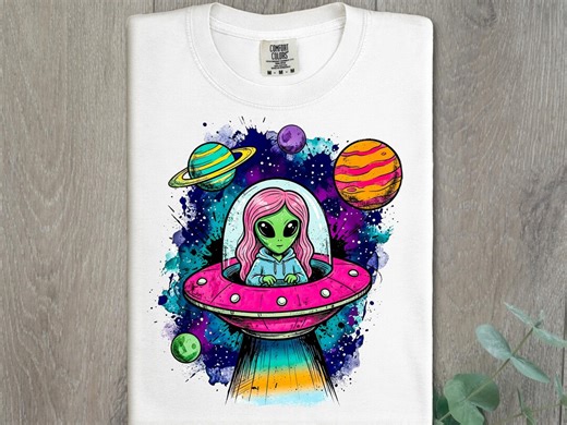 Cute Alien Girl UFO PNG, Pastel Space Aesthetic Design, Kawaii Alien Clipart, Galaxy Sublimation File, Girly UFO Png Instant Download - Etsy