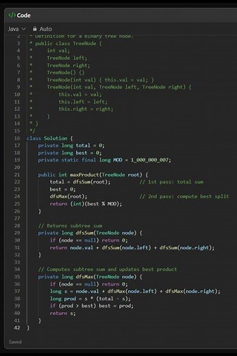 1339 Maximum Product of Splitted Binary Tree