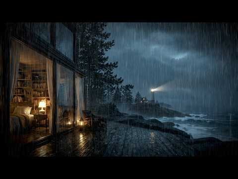 Cozy Rainy Night by The Lakeside Cabin 🌧️ | Relaxing Rain Ocean for Deep Sleep