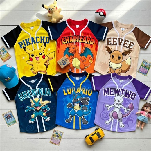 Custom Pokemon Kids Baseball Jerseys - Pikachu, Charizard, Eevee, and Mewtwo Fan Apparel - Etsy