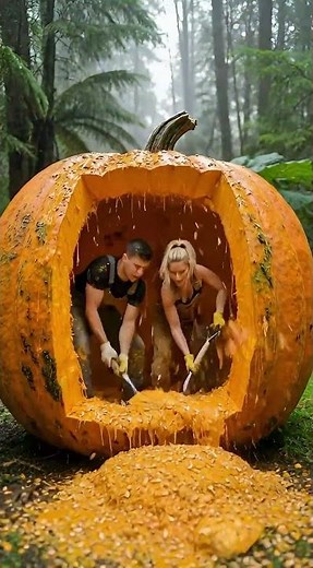 Giant Pumpkin Carving Gone WRONG (It Actually Worked) #pumpkin #couples