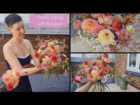 Pastel Dahlia Gift Bouquet Making and Wrapping I Watch Me Play with Fresh Seasonal Flowers