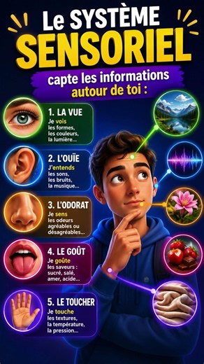 Qui contrôle les sens ? #5sens #aidesoignant #Mémoire #anatomie #astuces