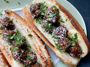 Balsamic-Glazed Turkey Meatball Subs with Provolone