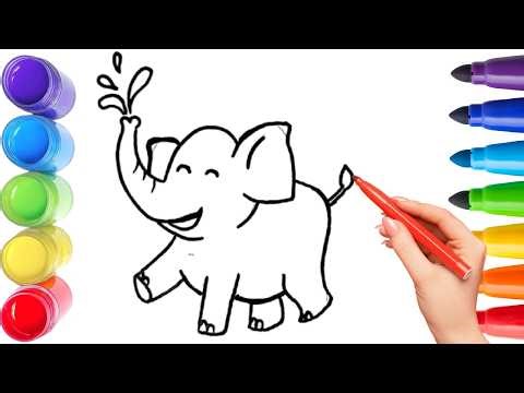 How To Draw cute elephant Drawing, Painting & Coloring For Kids and Toddlers_ Child Art 🐋🌈🎨