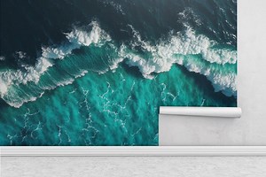 Ocean Wave Wall Mural, Aerial Sea Wallpaper With Turquoise Water and White Foam, Coastal Beach Wall Art for Living Room or Bathroom Decor - Etsy