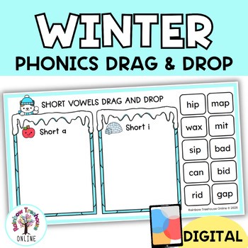 Editable Winter Phonics Slides Game Kindergarten 1st Grade ELA CVC Digraph Sort