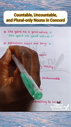 37K views · 1K reactions | Common Mistakes: wrong use of countable, uncountable and plural-only nouns in sentences | Table of Knowledge TV | Facebook