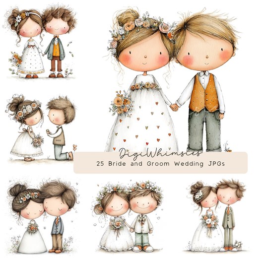 25 Wedding Clipart Cute Bride and Groom Married Couple Illustrations Watercolor Jpgs Digital Download - Etsy
