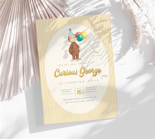 Curious George Birthday Invitation, Boy 1st 2nd 3rd Birthday, Editable Template, Printable Monkey Invite, Curious George Party - Etsy Canada