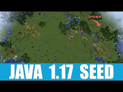 Minecraft Java 1.17 Seed: Triple village at spawn with ruined portal and funky blacksmith