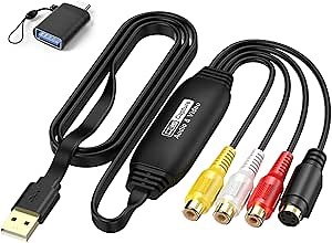 RCA Video Capture Card, USB 2.0 Extension Cable VHS to Digital Converter,Convert Digital from VHS VCR Mini DV for Laptops/MAC/PC