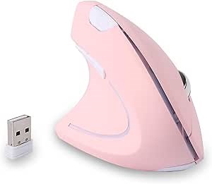 Left Handed Mouse, Wireless 2.4 GHz USB Lefty Ergonomic Vertical Mouse, Less Noise Cordless Mice with USB Receiver, 6 Buttons for Laptop Computer PC Desktop Mac Specifically for Left Hand(Pink)