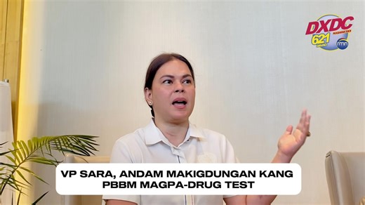 #DXDCNews | VP SARA, ANDAM MAKIGDUNGAN KANG PBBM NGA MAGPA-DRUG TEST “Huwag siyang mag-alala, huwag siyang matakot, sasamahan ko siya” kini ang nahimong pamahayag ni Vice President atol sa panawagan sa katawhan nga nga ipa-drug test ang tanan nga government officials, lakip na ang Presidente. Gani, bisan pa man nga gamay nalang matud pa ang buhok sa bise andam gihapon kini nga ubanan sa pagpa -hair follicle drug test si President Ferdinand “Bongbong” Marcos Jr. Positibo sab ang bise nga andam sa