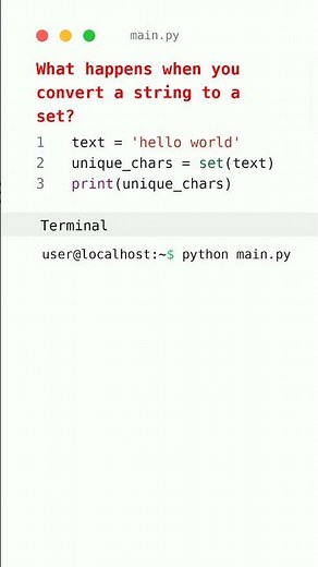 🤯 Python Sets Do THIS to Your Strings! #shorts #python #pythontutorial