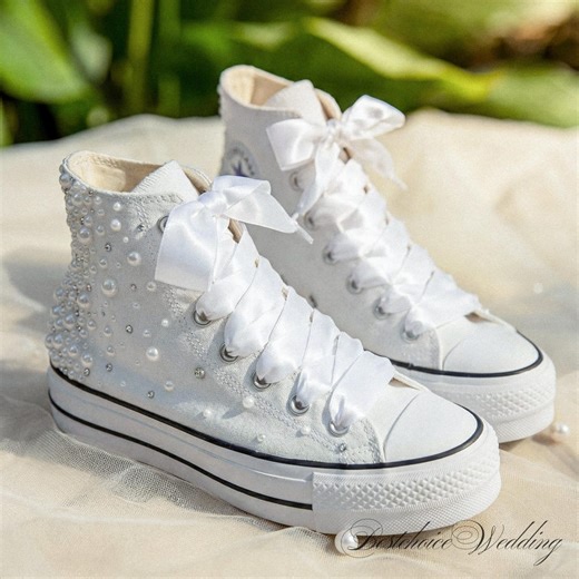 Bridal High Top Pearl Platform Converse, Custom Wedding Shoes for Bride, Sneaker Bridal - Etsy