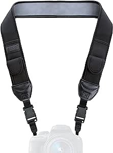 USA Gear TrueSHOT Camera Strap Neoprene Camera Straps - Padded Neck Strap, Pockets, and Quick Release Buckles - Compatible with Canon, Nikon, Sony and More DSLR and Mirrorless Cameras (Black)